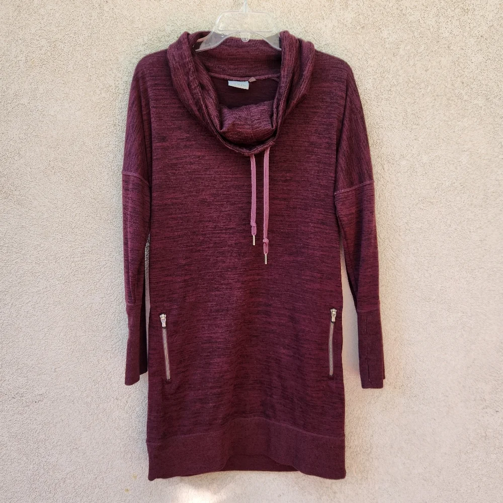 ATHLETA Women's Sport It Sweater Dress Medium Cowl Neck Burgundy Comfort - Picture 1 of 13
